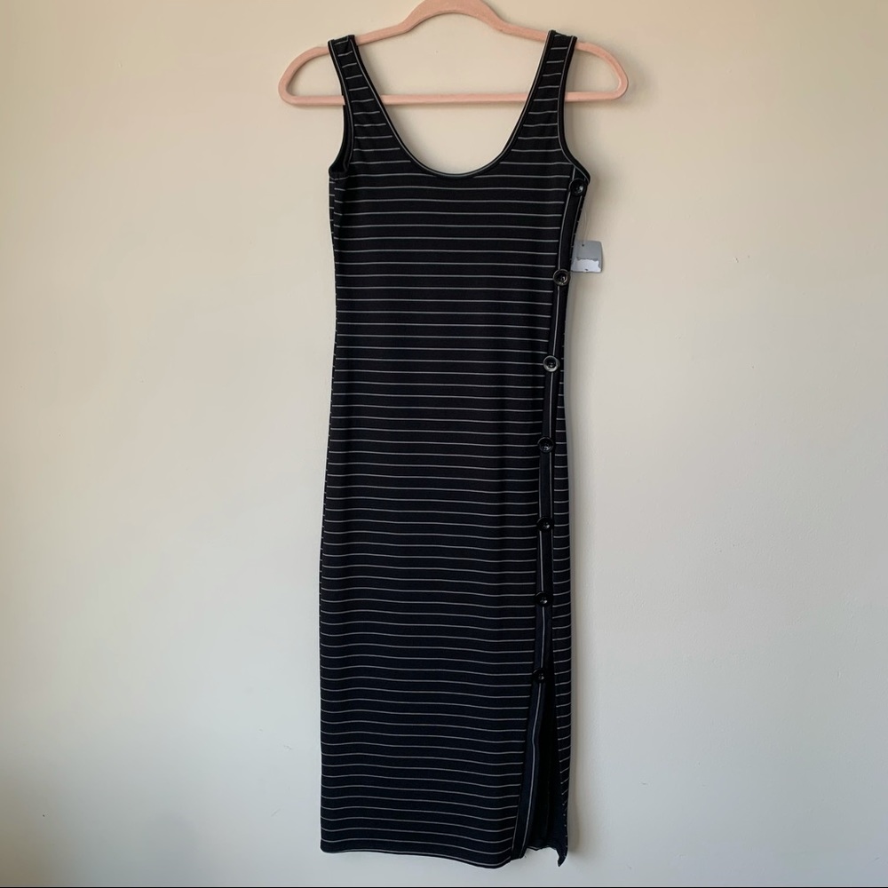 Velvet Torch NWT Body Con Striped Dress Scoop Neck Sz Medium Side Button Detail